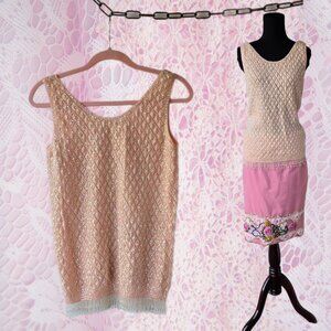 Vintage 1960s-Style Beaded and Sequin Fringe Hem Sleeveless Sweater Top Retro